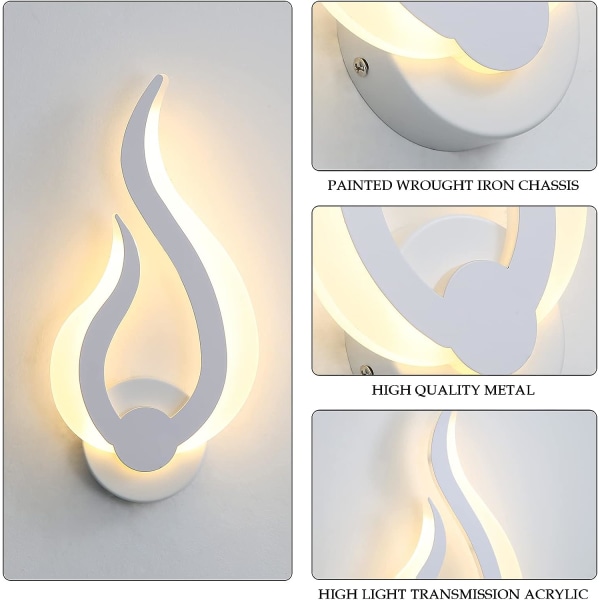 Innendørs vegglampe, moderne LED-vegglampe, varmt hvitt 3000K, flamme