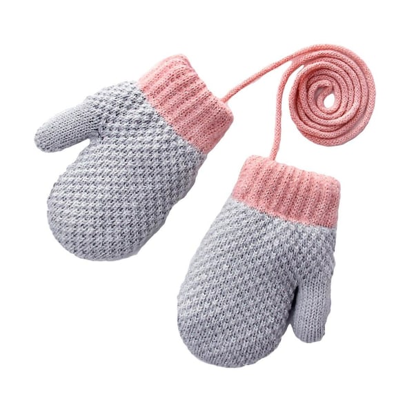 Kids Kids Knitted Full Finger Rope Hanging Neck Handsker Warm Winte
