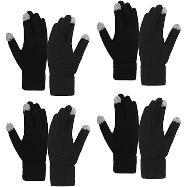 Vinterhandsker til kvinder med touchskærm, termiske handsker med elastisk håndled, 4 par, sort