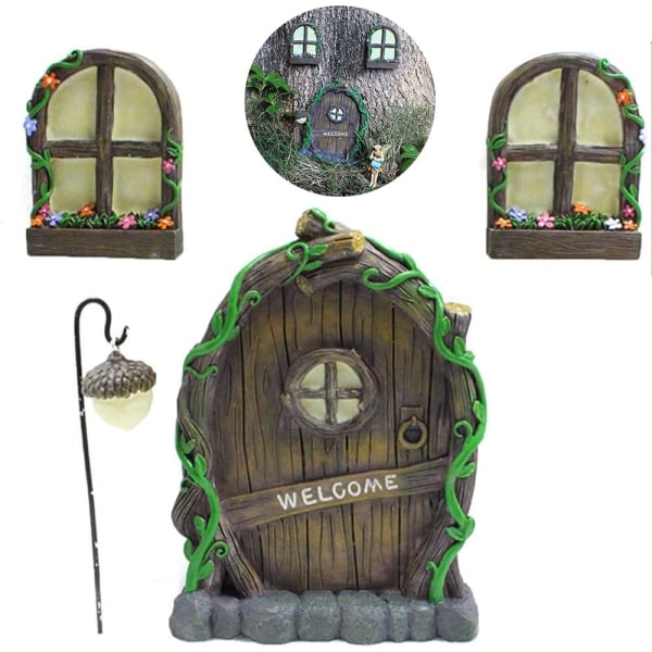 Miniature hus vindue og dør, miniature Fairy Tree dekorationer