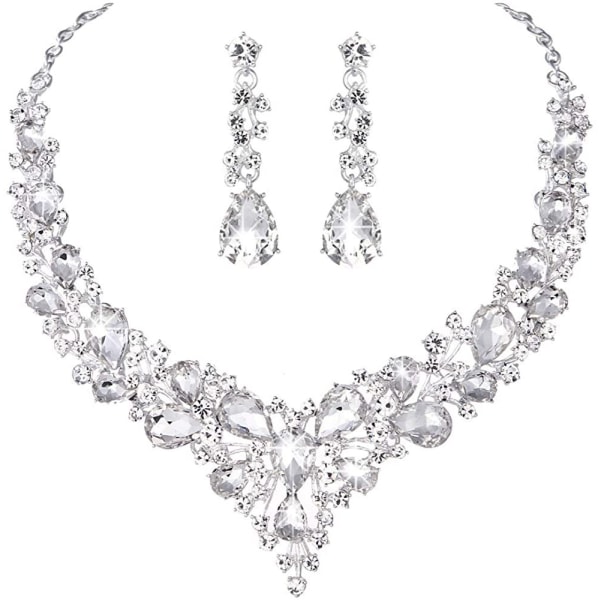 Crystal brude smykker sett for kvinner Rhinestone halskjede øredobber bryllup brud