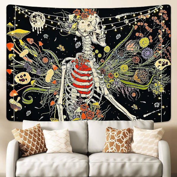 Kraniet Gobelin Svampe Gobelin Farverige Blomster Planter Gobelin Månehave Gobelin Trippy (51,2 x 59,1 tommer)