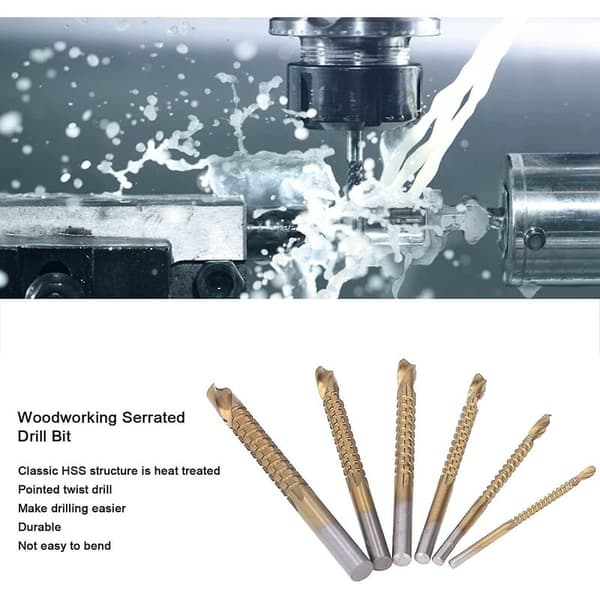 6 stk. Drill Chuck Trebearbeiding Serrated Drill Bit Høyhastighetsstål