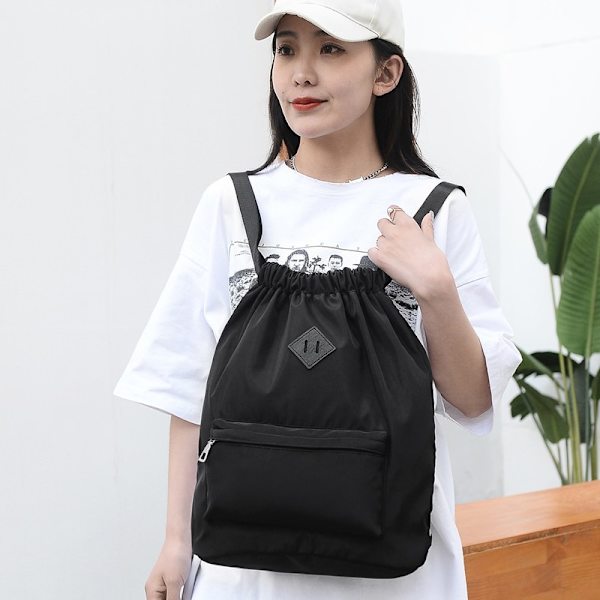 Stor Kapacitet Nylon Snørebånd Sports Rygsæk Anti-tyveri Casual Rygsæk Fashion Skuldertasker sort 32*42*15cm