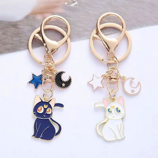 Sailor Moon Nyckelring, Lyckokatt Nyckelring, Månekatten Nyckelring Kawaii, Kattmönster Nyckelring för Handväskor, Nyckelhållare, Födelsedagspresenter, Kattpresent