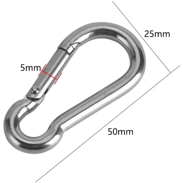20 stk 304 rustfritt stål karabiner, M5 rustfritt stål karabiner, 50