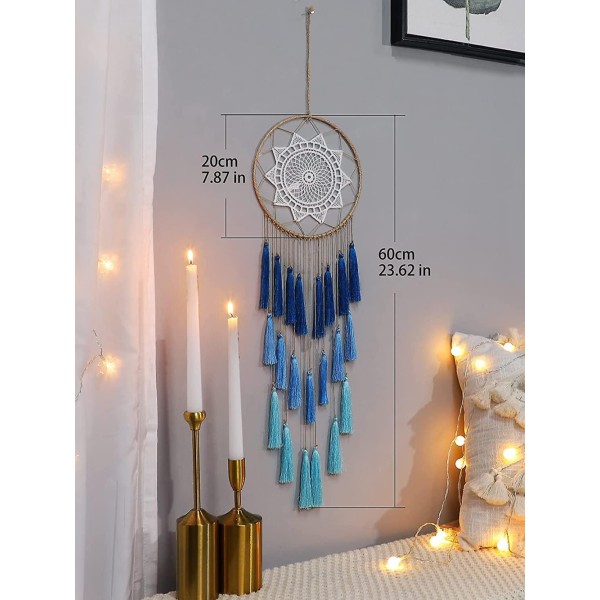 Macrame drømmefangere til soveværelse velsignelsesgave (blå)