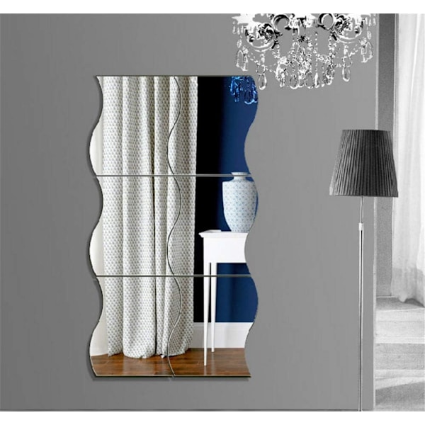 6st 3D Wave Mirror Effekt väggdekaler för heminredning, vardagsrum R