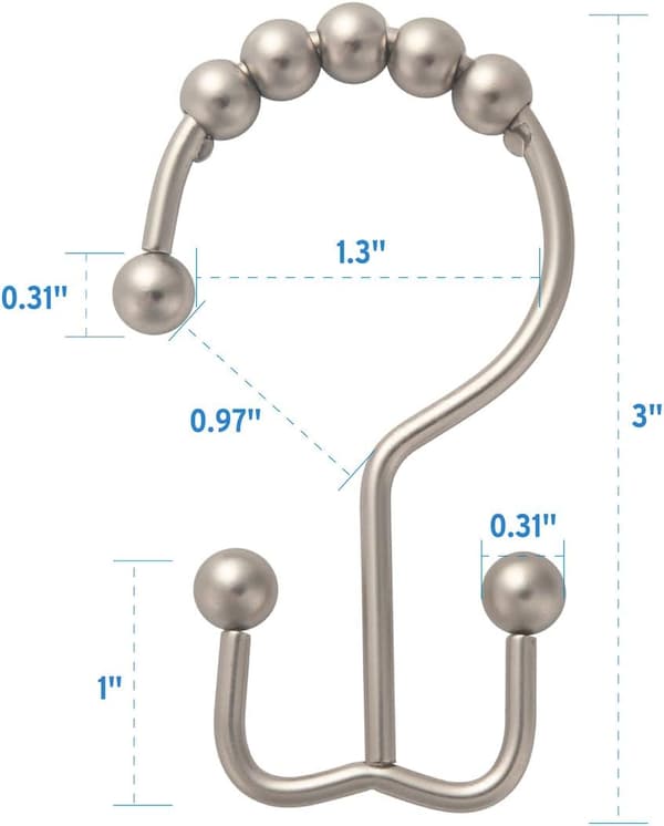 Bruseforhængsringe, rustfrit metal dobbelt brusekroge  Sæt med 12 ringe