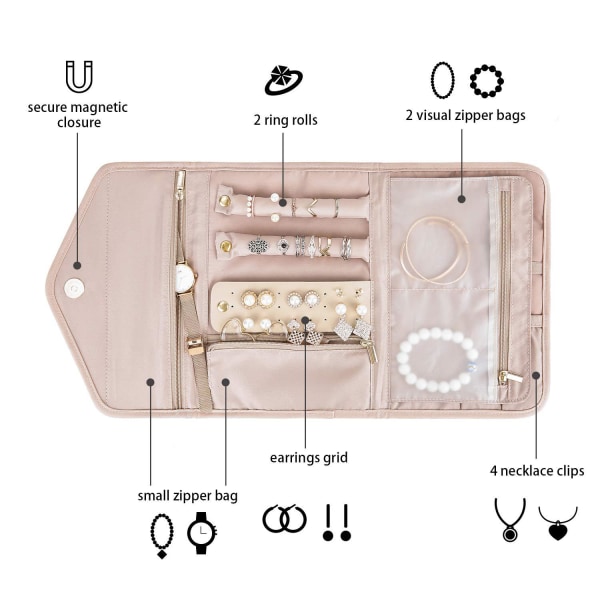 Resväska för smycken, hopfällbar smyckesrulle för resor-R