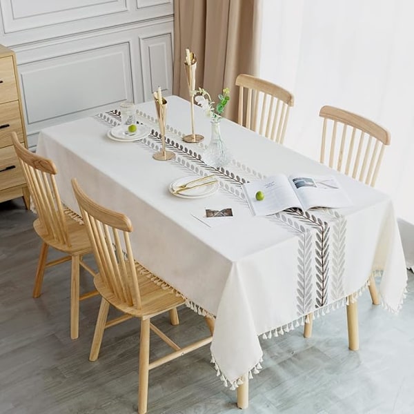 Vattentät Duk Rektangulär Bordsduk Bomull Linne 140x180 cm Tofsduk Elegant Duk Rektangel för Köksbordsdekoration