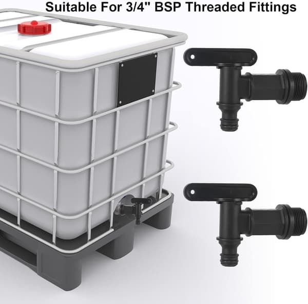 Plasttankkran, 2-pakning Kran for Regnvannstank IBC Avløpskran 3/4\", Plastutskiftingskran for Regnvannstank