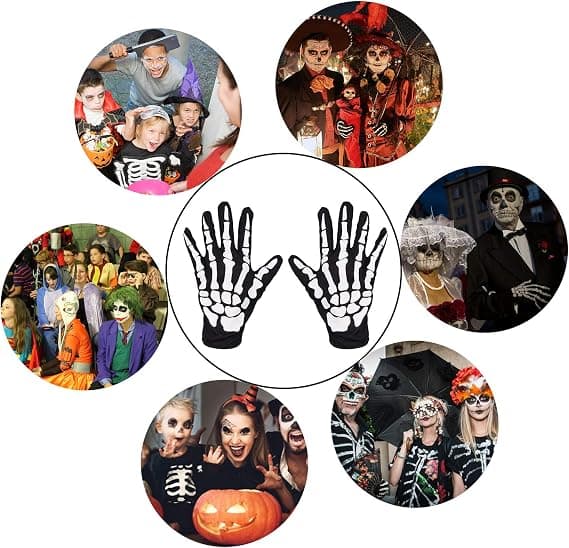 Halloween-tillbehörshandskar, full finger-skeletthandskar