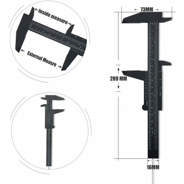 Set med 4 plastskjutmått, grönt blått vitt svart, 6\"/150m