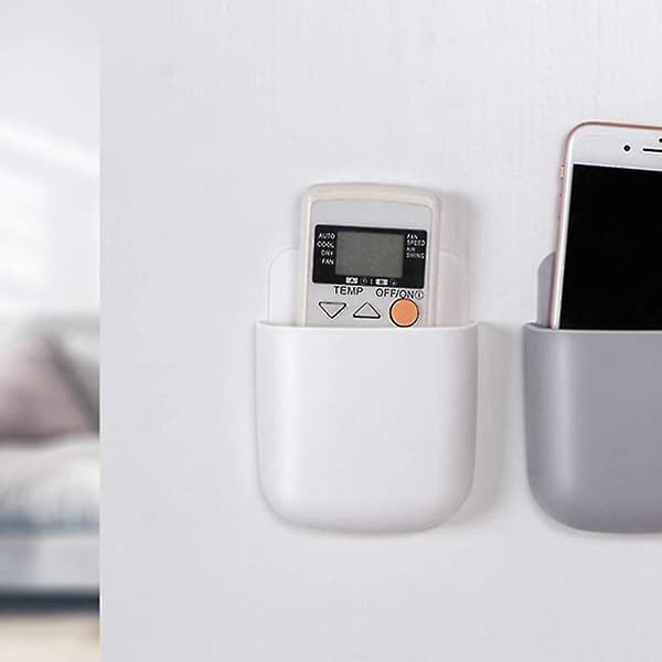 3 st väggmonterad fjärrkontroll förvaringslåda telefonhållare (vit+rosa+grå)