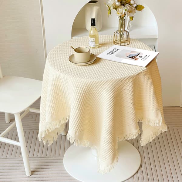 Hvid rund dug 90cm - Polyester bryllupsdug rynkefri