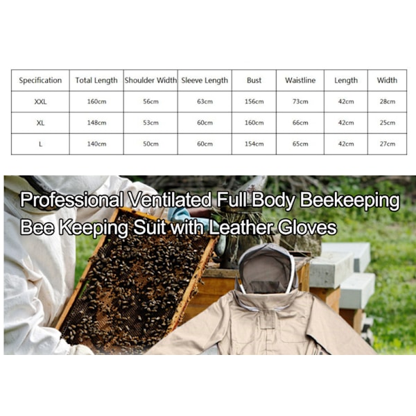 Biodlaroverall - Professionell biodlingsdräkt med handskar, skyddande kläder med huva för biodlare mot getingar, anti-getingutrustning, storlek XL