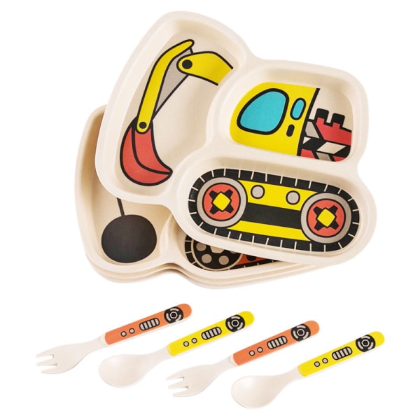 Kid Tallrik Set Bamboo Toddler - Baby sked och gaffel 3-delad set