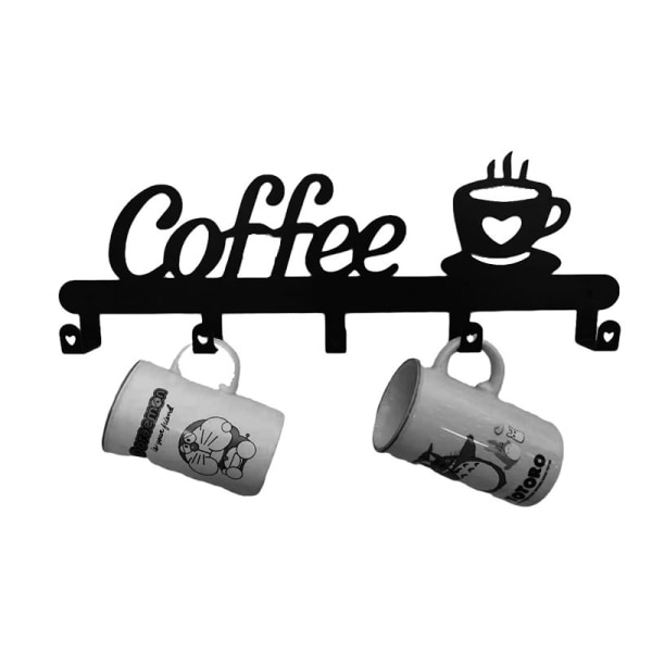 Väggmonterad kaffekoppshållare (4 krokar), kök eller kaffebar D