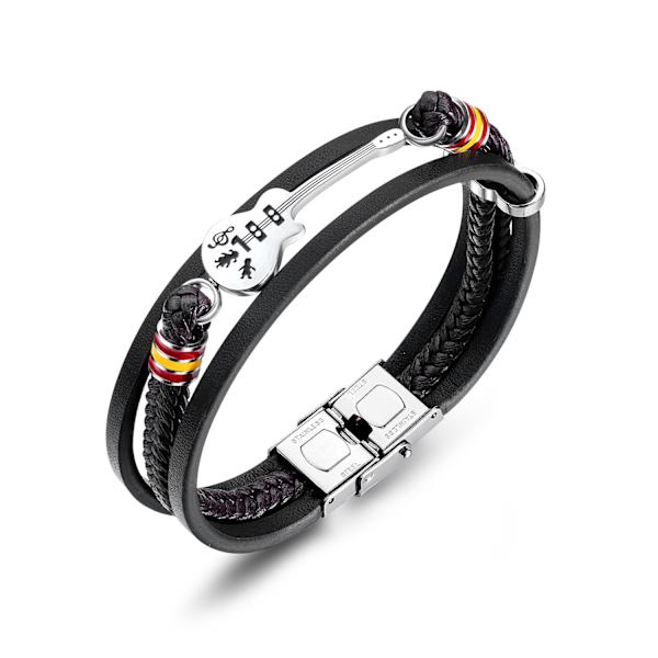 Herre Punk Læder Armbånd Rustfrit Stål Rock Guitar Armbånd