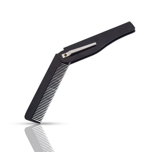 Foldbar skæg- og hårkam, foldbar kam, hårbørste, sort, bærbar