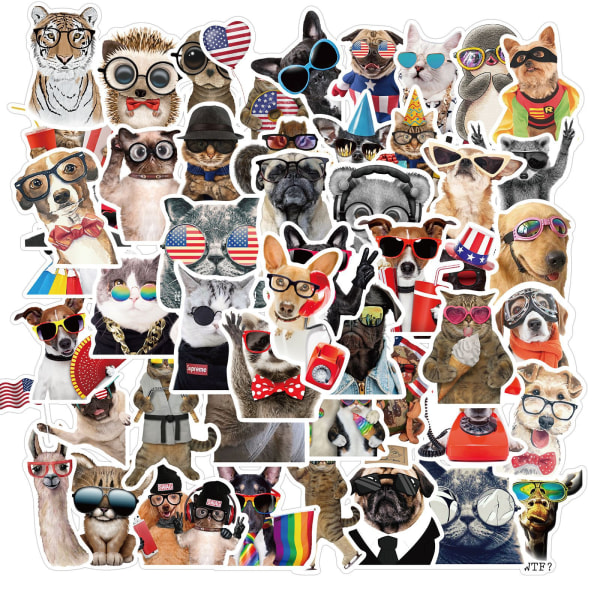 50 Animals Wearing Glasses Stickers Funny Waterproof Stickers Cute Dog Cat Vinyl