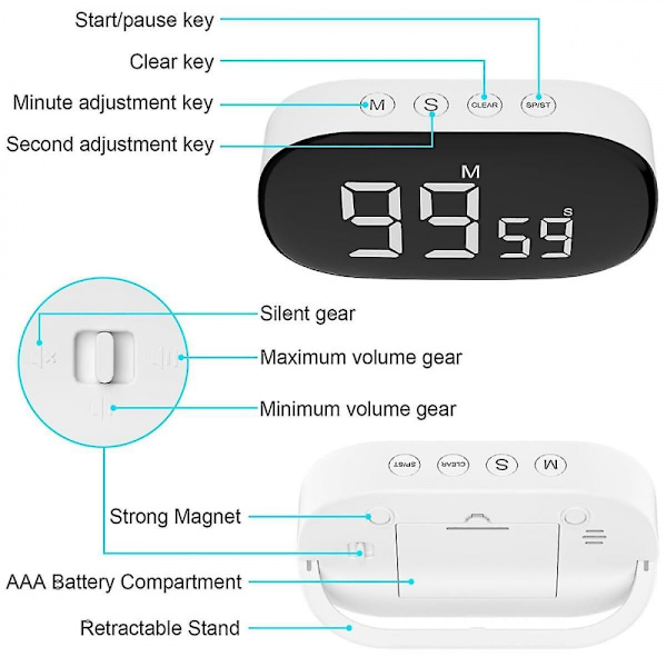 Digital køkkentimer Digital timer Æggeur Digital køkkentimer Stopur Alarmur