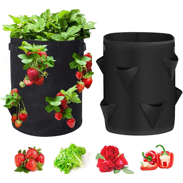 2 Pack 37.5 Liter Strawberry Grow Bags with 8 Side Pockets Breathable Non-