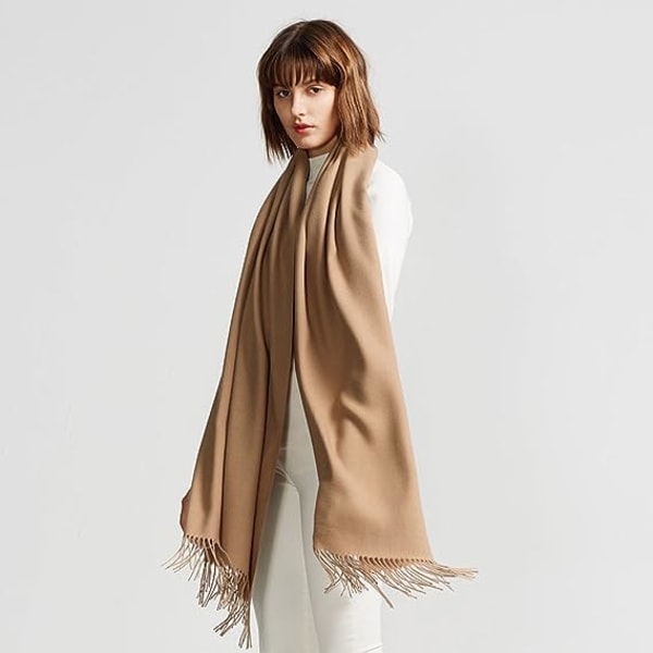 Mykt kasjmir-sjal skjerf for kvinner, khaki 200cm*80cm