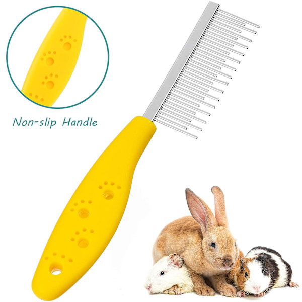 2 kappaletta lemmikkieläinten karvanpoistokampaa, pieni lemmikkieläinten hoitokampa, ruostumaton teräs, pitkät ja lyhyet hampaat, pienille eläimille, kaneille, hamstereille, marsuille, punainen ja keltainen, 17,7 cm