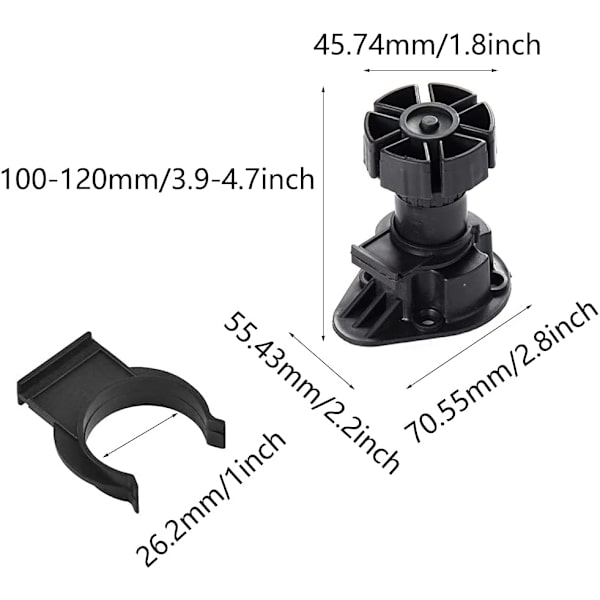 24 st möbelben, plastskåpsben 100mm-120mm, justerbar päls