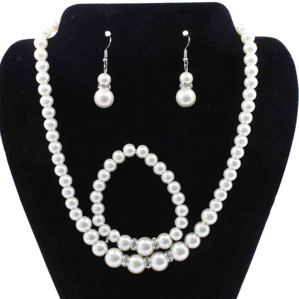 Diamond Pearl Necklace Bracelet Earring Set