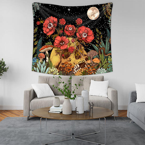 Kraniet Blomster Gobelin, Trippy Svampe Skelet Goth Have Æstetik