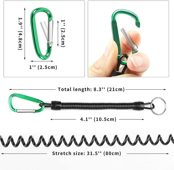 5 st förlängningsbara nyckelringar med lång bungee-sladd med D-karbinhake