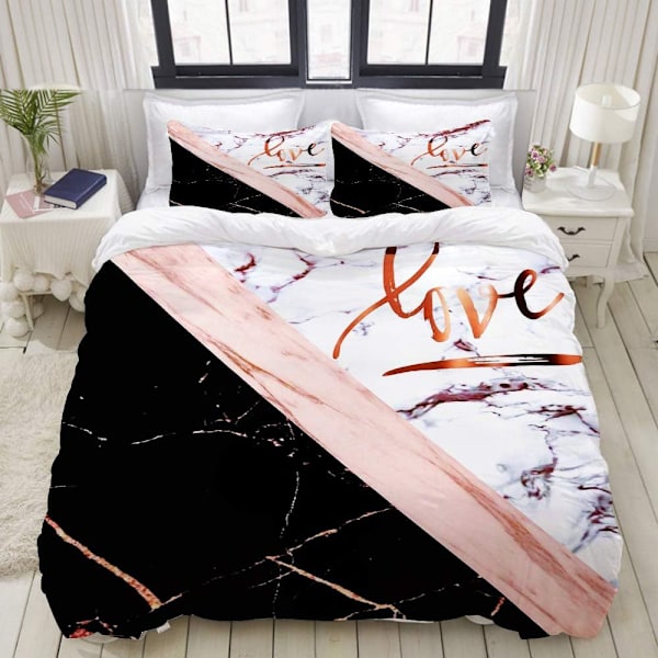 Sängkläder för vuxna, Täckeöverdrag, Elegant Roséguld Marmor med Kärlek, 1 Täckeöverdrag 220 x 240cm + 2 Kuddfodral 50 * 75 CM