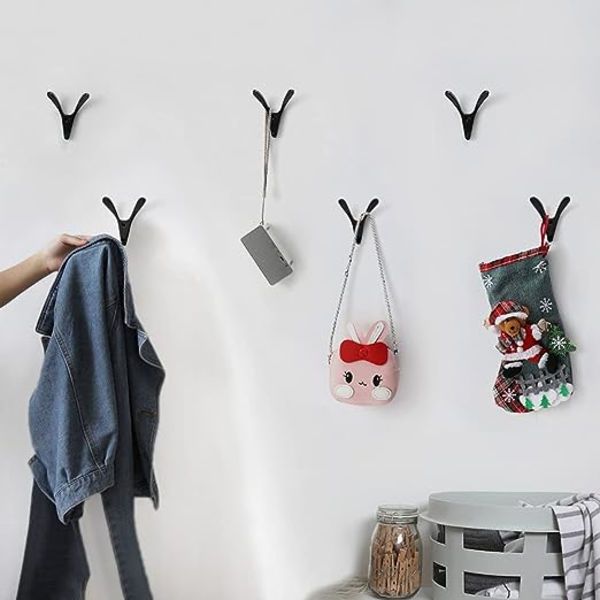6 st dubbelväggiga klädkrokar, minimalistiska väggmonterade kraftiga zinklegeringsklädkrokar för entré sovrum badrum multifunktionella klädkrokar skruvar ingår - matt svart