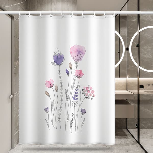 1 stk. Sød blomstret bruseforhæng, skimmelresistent, polyester