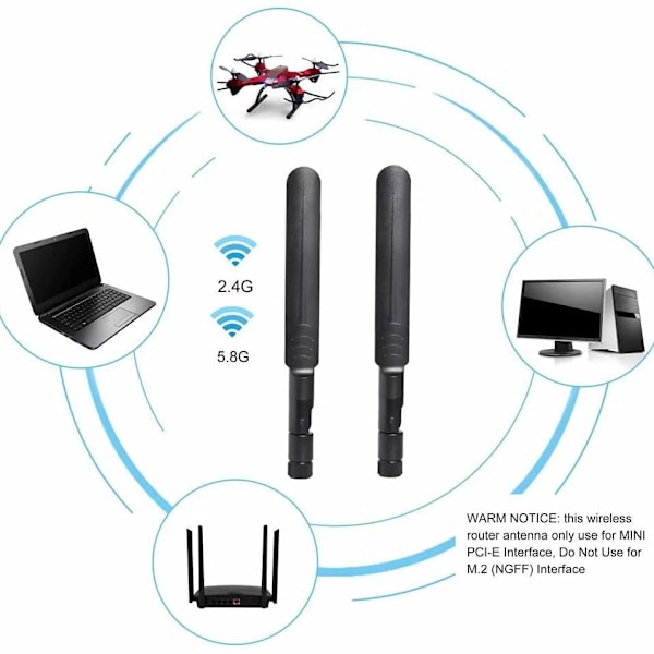 2x8dBi 2.4/5/5.8GHz Dual Band WiFi RP-SMA Antenni + 2xU.FL/IPEX - RP SMA Naaras Pigtail Kaapeli Mini PCIe Kortille Langattomat Reitittimet PC Toistin Pöytäkone