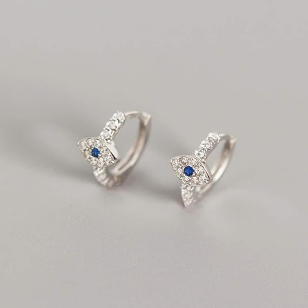 s925 sterling silver Blå Kristall Evil Eye Tiny Round Hoop Örhängen Sterling Sil