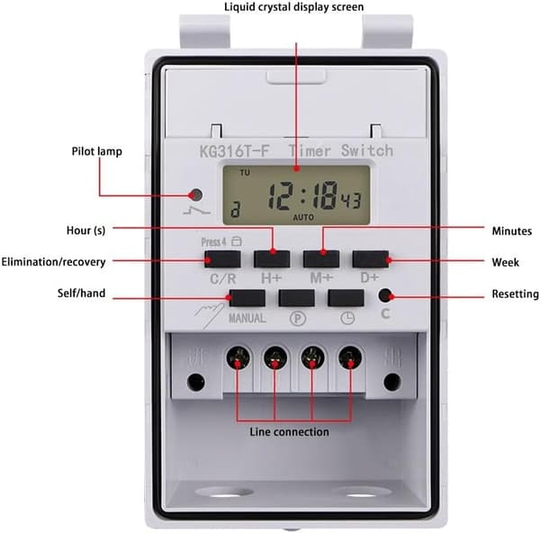 220V Programmerbar Relæ Intelligent Digital LCD Væg Timer Switch med Vandtæt Gennemsigtigt Dæksel