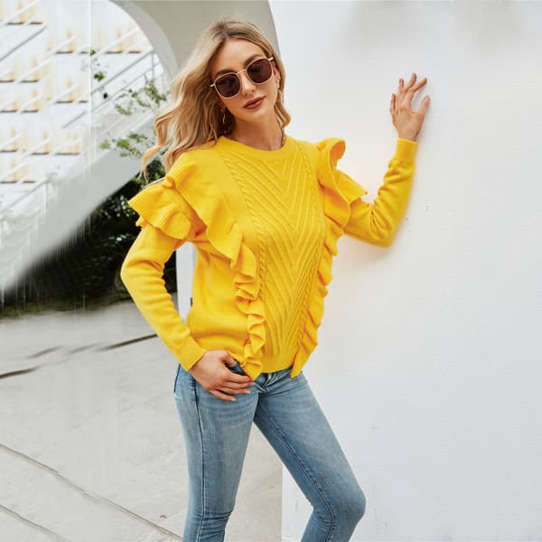 Pige Sweaters Børn Langærmet Hyggelig Sød Ruffles Draperet Strik Pul