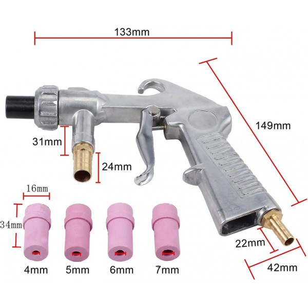 Hiekkapuhalluspistooli Hiekkapuhallus + 4 kpl keraamiset suuttimet + ylimääräinen rautasuutin T
