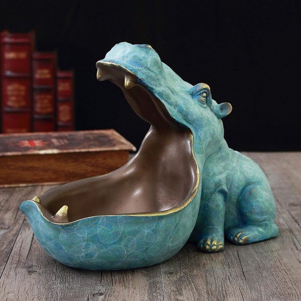 Stor mun Hippo Resin Hippo Nyckelring Hippo Figur Nyckelorganisatör