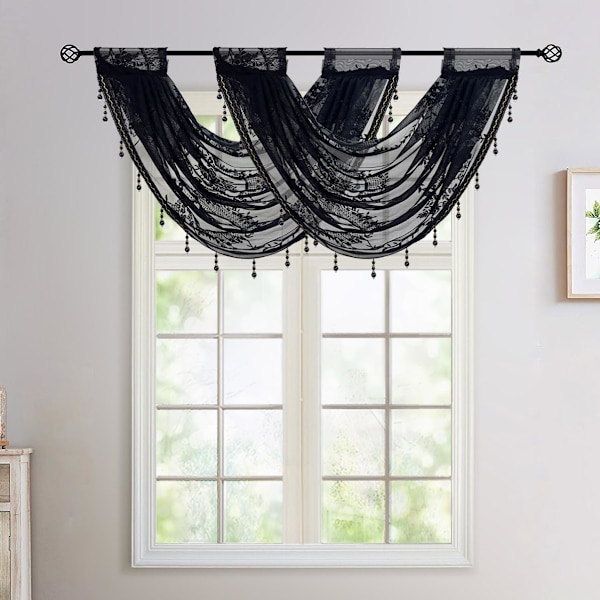 Blonder Waterfall Valance Vindusgardin Blomsterbrodert Semi Sheer Kitche