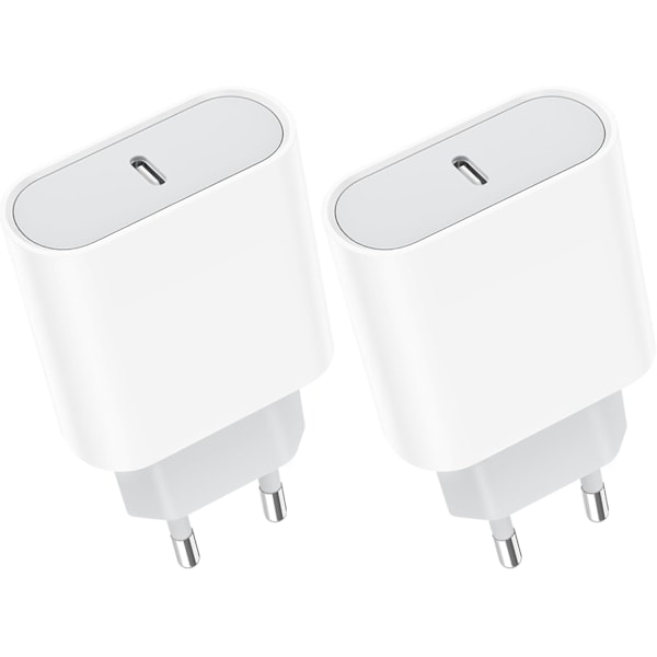 USB-C-kontakt, 2-pack 20W snabbladdare för iPhone 15/14, Galaxy, Pixel, USBC Typ C väggströmadapter