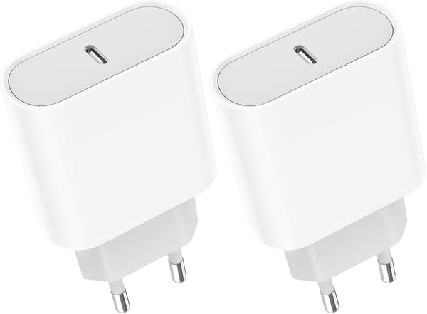 USB-C Stik, 2-pak 20W Hurtiglader til iPhone 15/14, Galaxy, Pixel, USBC Type C Vægoplader
