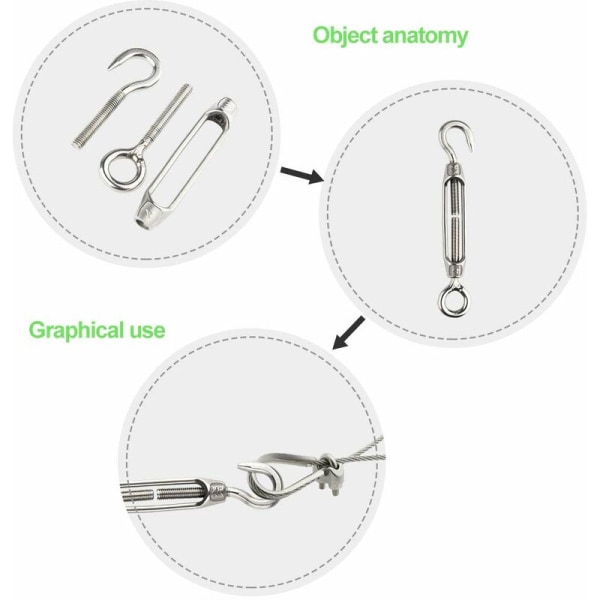 6 stk. Wire Tensioner M4 Rustfritt Stål Justerbar Turnbuckle Hook And Eye Set H