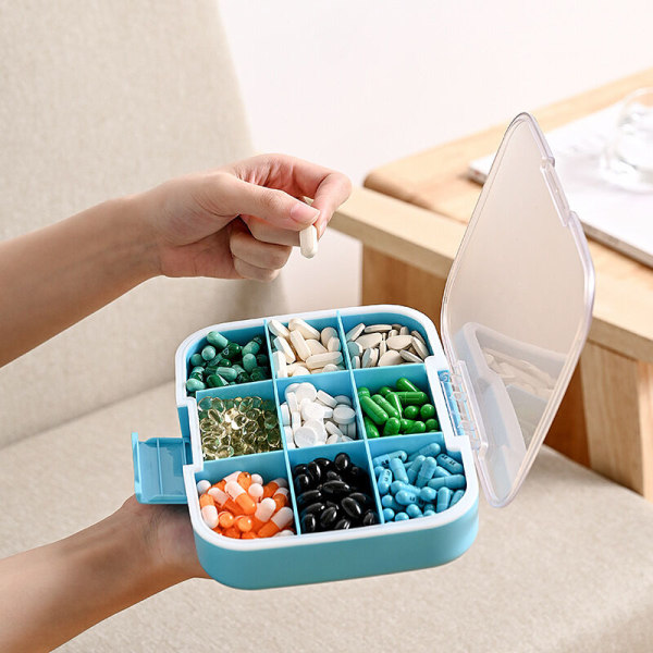 Pill box, blue large capacity nine compartment waterproof pill box