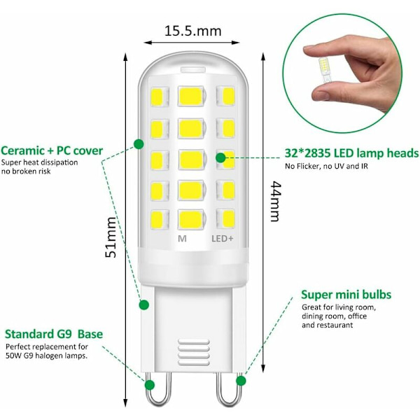 G9 LED-lyspærer, 5W tilsvarende 50W halogenlampe, kald hvit 60