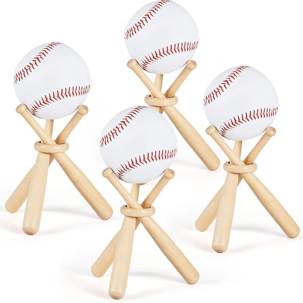 Træ baseball stand displayholder med mini baseballbat og